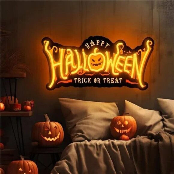 Halloween Neon Sign Wall Decor Pumpkin Neon Light USB Powered Light Up Acrylic - Picture 6 of 8